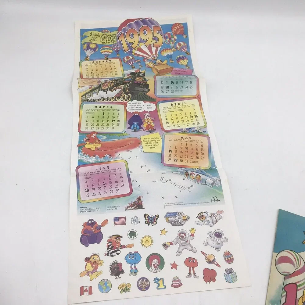 McDonald McDonaldLand Fun Times 1990s Calendar Fold Out Paper Poster + Postcards
